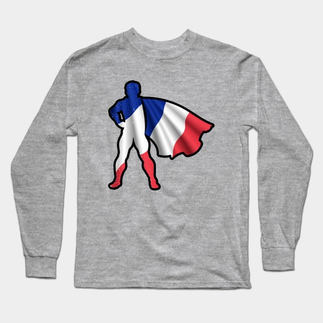 France Hero Wearing Cape of French Flag Hope and Peace Unite in France Long Sleeve T-Shirt by Mochabonk